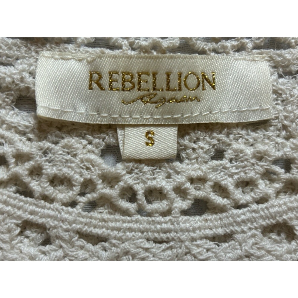 Rebellion Again Crochet - Women's Small Top Sleeveless Shirt Festival Boho Cream - Picture 9 of 14